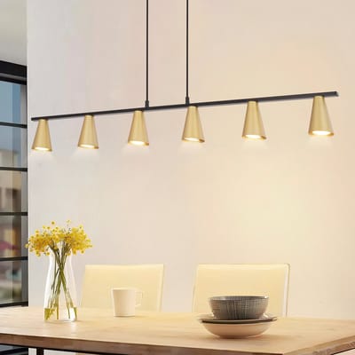 NETTLIFE Hanglamp GU10 - 6-Lichts - goud - kegelvormig Ontwerp - Metaal - Modern Eetkamerlamp Max.25W - voor Keuken | Woonkamer | Hal - Zonder lampen