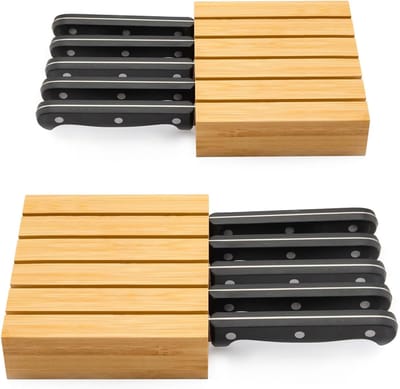 Thijox - 2 stuks messenorganizer, keukenmessenblok met 10 messleuven, lade voor keukenmessen, multifunctionele bestekorganizer voor keukenladen, zwart