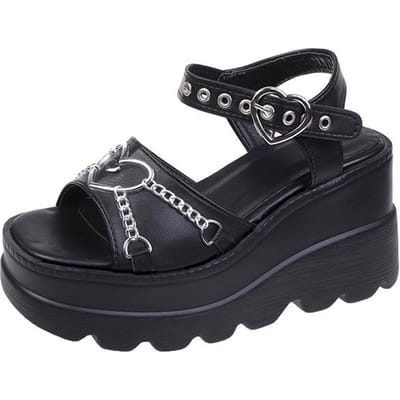 35-42 Mode Grote Maten Schuin Hak Dames Metalen Ketting Decoratie Sandalen Dames Platform Gespschoenen Damessandalen Tide Schoenen 42 black