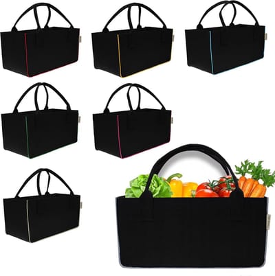 Grote Zwarte/Rode Vilten Tas voor Houtstapel, Boodschappen of Kranten