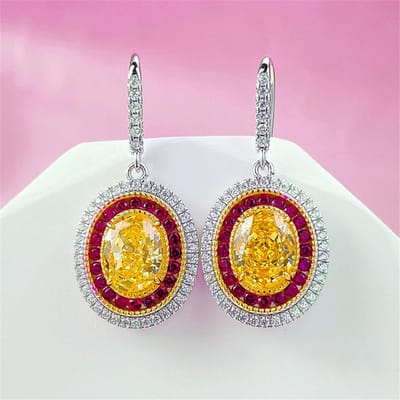 Bedel Dames Grote Gele Ovale Zirconia Steen Druppel Hangende Oorbellen Schattig Kleur Feest Sieraden Voor Vrouwen white