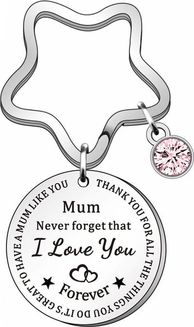 Fako Bijoux - Sleutelhanger Mum Never Forget That I Love You Forever - Ster - Kristal - Sleutelring Tekst - Cadeau - Geschenk - Mama - Moederdag - Zilverkleurig