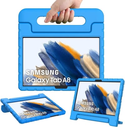 Hoes Geschikt voor Samsung Galaxy Tab A8 Hoes Kinderen Blauw - Hoes Geschikt voor Samsung Galaxy Tab A8 (2021 / 2022) kinderen Hoes - Backcover hoes met handvat - Ntech