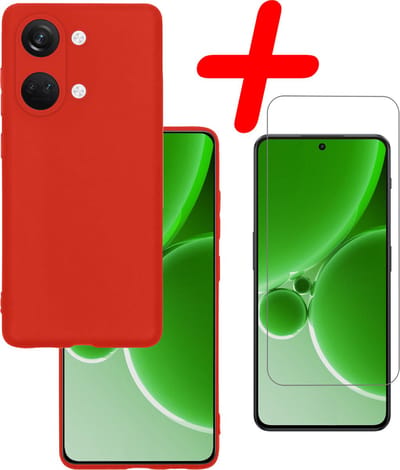 Hoesje Met Screenprotector - Geschikt voor OnePlus Nord 3 - Sterk & Shockproof - Back Cover - Siliconen Case - Telefoon Hoes - Rood