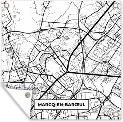 Tuin poster Stadskaart - Plattegrond - Kaart - Marcq-en-Barœul - Frankrijk - Zwart wit - 200x200 cm - Tuindoek