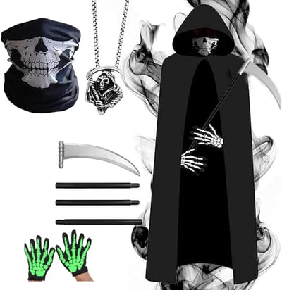 Sensenman Kostuum voor Kinderen en Volwassenen - Unisex Halloween Outfit voor Feestjes, Cosplay en Raveparty's met Schedelthema