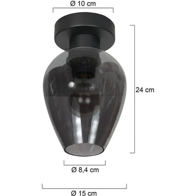 Plafonnier Drovia 4372ZW smoke glas 15 cm hoogte 20 cm metaal zwart Steinhauer modern ontwerp