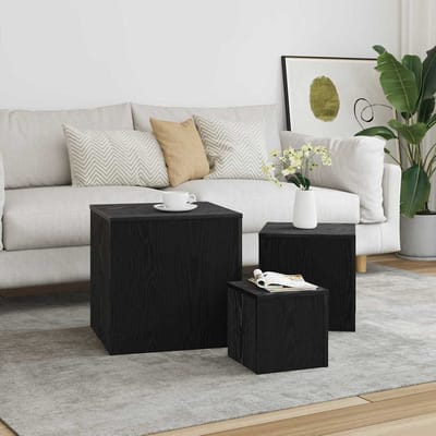 vidaXL - Nesttafel - 3 - st - Zwart - Eiken - 45 - x - 45 - x - 45 - cm - Bewerkt - hout
