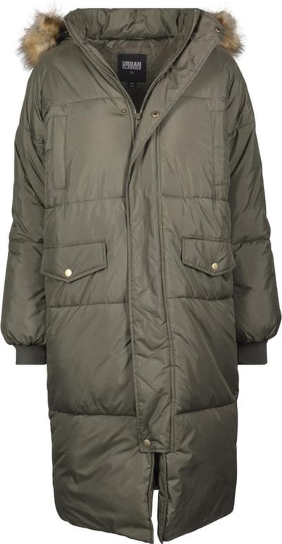 Urban Classics Jas Ladies Faux Fur Jacket Tb2382 Dark Olive/ Beige Dames Maat - 203.0