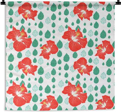 Wandkleed - Wanddoek - Hibiscus - Patronen - Hawaii - Bladeren - Bloem - 180x180 cm - Wandtapijt