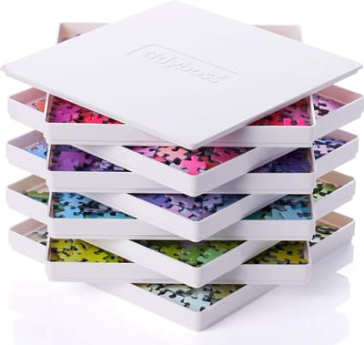 8 puzzel sorteerbakken met deksel - draagbare puzzelaccessoires met witte achtergrond voor beter sorteren van puzzelstukjes - geschikt voor puzzels tot 1500 stukjes