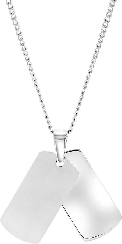Lucardi Heren Ketting met hanger 2platen - Staal - Ketting - Vaderdag Cadeautje - 50 cm - Zilverkleurig