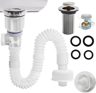 Afvoerset Gootsteen - Badkamer Afvoer - Voorkomt Verstopping - Flexibele P-val - 1-1/4" tot 1-1/2" - Wit