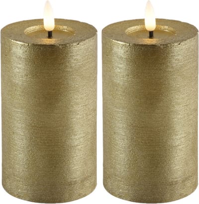 Countryfield Lyon LED kaarsen/stompkaarsen - 2x - goud - D7,5 x H12,5 cm - timer