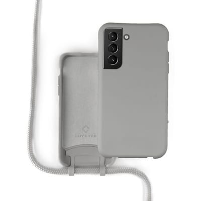 Coverzs Silicone case met koord - Telefoonhoesje met koord - Backcover hoesje met koord - touwtje - geschikt voor Samsung Galaxy S21 - grijs