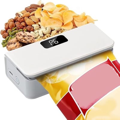 vacumeermachine-Draadloze vacuümsealer - Sterke zuigkracht, natte en droge modus - Compact en lichtgewicht - Perfect voor thuiskeukens - 6 instelbare snelheden - Geen voorverwarmen vereist-Ingebouwd mes (wit)