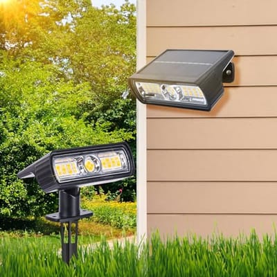 Zonnelampen voor Buiten - 3000K Warmwit LED Schijnwerper op Zonne-energie, IP65 Waterdicht, Tuinverlichting met 2 Helderheidsmodi