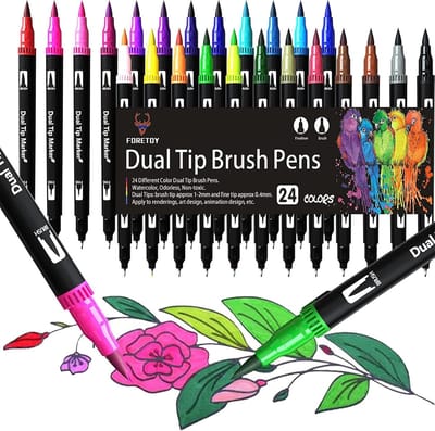 SnelShoppen - Dual Brush Pen Set 24 Kleuren Dubbele Viltstiften Watercolor Pens voor Bullet Journal, Calligrafie, Manga Comics, Brush Tips & Fineliner