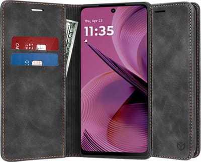Hoesje geschikt voor Motorola Moto G55 - Techsuit Confy Book Wallet Case - Zwart