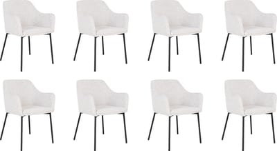 QUVIO Witte eetkamerstoelen Lima - Eetkamerstoel - Eetkamer stoelen - Eetkamerstoel met armleuning - Bouclé - Staal - Wit - Set van 8