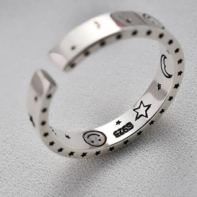 925 Sterling Zilver Maan Ster Open Thaise Zilveren Ring Zoete Lachende Vingerringen Voor Vrouwen Sieraden Groothandel S-R613 16mm Adjustable gray
