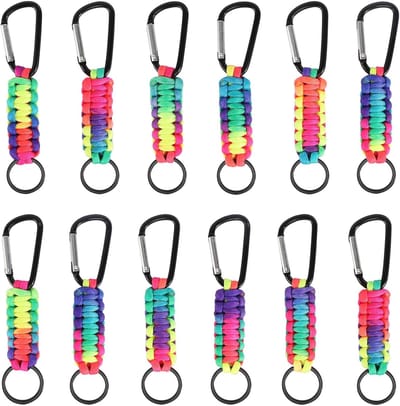 Dailygoods- Sleutelkoord 12 Stuks - Gevlochten Nylon - Karabijnhaak - Ringhaakclip - Sleutelhanger - Multifunctioneel Gebruik - Lanyard
