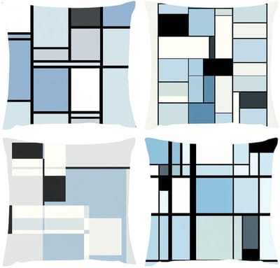 Kussenhoes voor buiten, blauw, 50 x 50 cm, 4 stuks, waterdicht, bankkussen, geometrisch kussen, vierkant, decoratief, linnen, bank, voor slaapkamer, bed, woonkamer, tuin, decoratie voor huis, S1-608