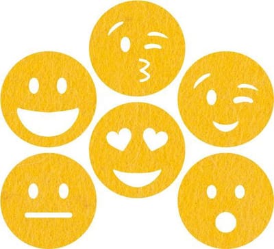 Smileys vilt onderzetters - Geel - 6 stuks - ø 9,5 cm - Tafeldecoratie - Glas onderzetter - Cadeau - Woondecoratie - Tafelbescherming - Onderzetters voor glazen - Keukenbenodigdheden - Woonaccessoires - Tafelaccessoires