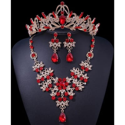 Bruid Hoofddeksel Kroon Set Ketting Strass Set Decoratieve Artikelen Koningin Haar Kroon Bruiloft Haaraccessoires Jurk Accessoires black
