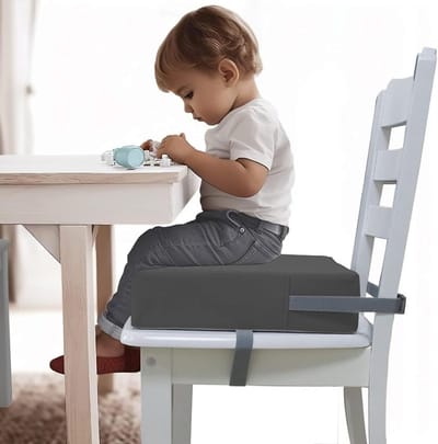 Verstelbare Kinder Stoelverhoger met Wasbare Bekleding en Veiligheidsgordels - Antislip Booster Kussen voor Eten, 32 x 32 x 8 cm