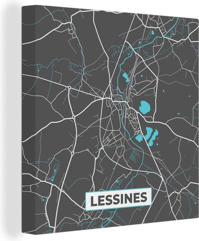 Canvas Schilderij Stadskaart – Grijs - Kaart – Lessines – België – Plattegrond - 20x20 cm - Wanddecoratie