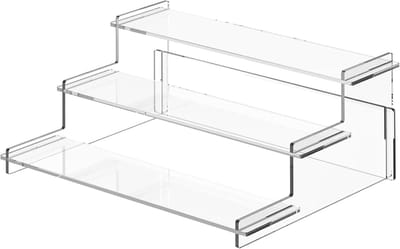 Drie-laags acryl trapeziumvormige displaystand voor make-up, parfum en nagellak, perfect voor desserttafels en POP-figuren, 9 inch helder acryl organizer