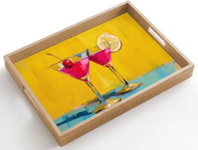 Dienblad hout 50x35 cm - Schootdienblad - Glazen - Cocktail - Citroen - Kers - Borrelplank rechthoek - Plateau dienbladen