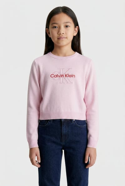 Calvin Klein Girls Monologo Sweater Pearly Pink Taglia: 4 | Maglioni Outlet | kids | Rosa