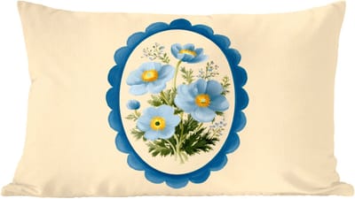 Sierkussens - Kussentjes Woonkamer - 60x40 cm - Lijst - Bloemen - Lichtblauw - Illustratie