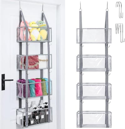 Famanu – Over-de-deur opbergplank met 4 grote transparante zakken, geschikt voor luiers, en accessoires