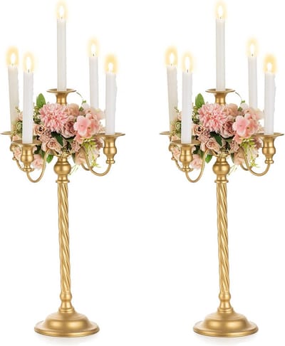 Set van 2 Grote Gouden Kandelaars voor Tafeldecoratie en Bruiloften