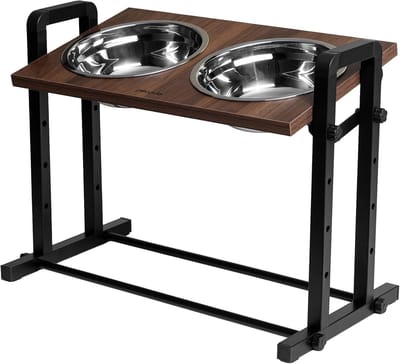 Verstelbare Hondenbak - Verhoogde Voerbak - Comfortabel Eten - Kantelbare Tray - 2x 1200 ml - Zwart Walnoot