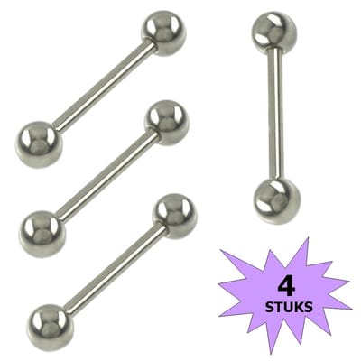 Fako Bijoux® - Barbell Piercing - 31mm - Zilverkleurig - 4 Stuks