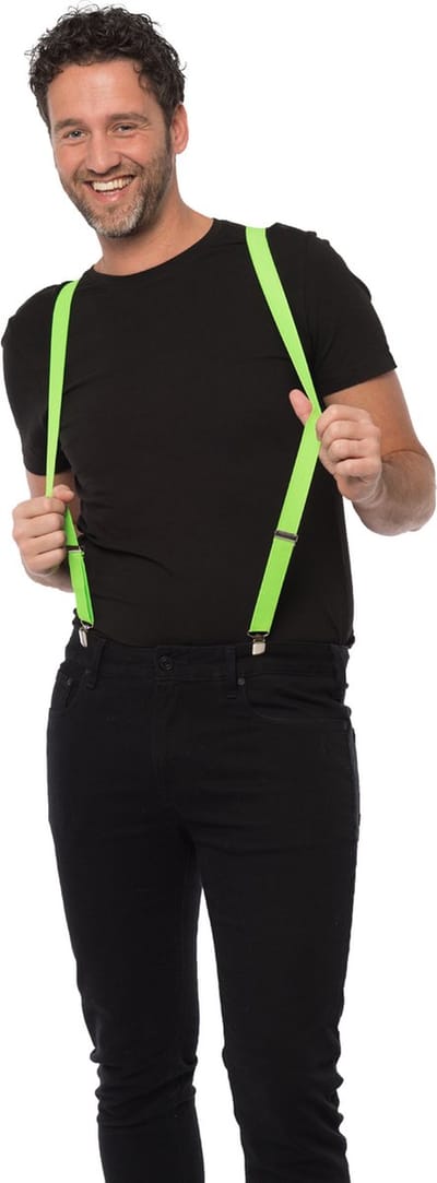 Partychimp Bretels Neon Groen Carnavalskleding Heren WK Voetbal Oranje Kleding Carnaval Accessoires - 3 cm Breed - Neon Groen - Polyester