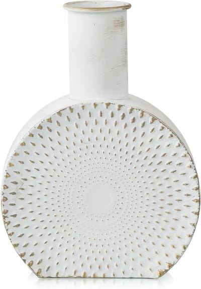 Decoratieve Metalen Vaas 34cm - Rustiek Wit
