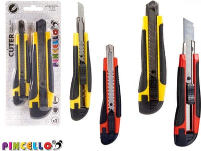 Afbreekmes - Uitschuifmes - Hobbymes - 9x2,5x21cm - Diverse Kleuren - Twee Mesjes in Verpakking