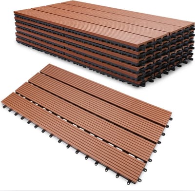Terrastegels 60x30cm 6 stuks 1m² WPC Tegels Balkon Terras of Vlonder Snelle Montage Vlondertegel Tuintegels Terrasplanken Balkon vloer Kliktegels Buiten tegels Geelbruin