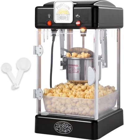 Popcornmachine, 300 W Popcornmachine, 2,5 Oz Ketel Maakt 4 Qt Per Lading, Countertop Popcornmachine met Pp Deur, Incl. 2 Schepjes en Dienblad, Bioscoopstijl, Zwart
