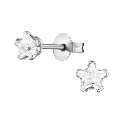 Aramat Jewels | Oorbellen | RVS Ster Oorbellen - Sterretjes Oorstekers | Zilverkleurig / 4mm / Transparant | | | Staal | Kinderen, Volwassenen | Verkleurd niet