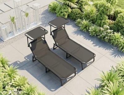 Ligstoel Set van 2 189x59x27 - 189x59x27 cm - Zwart - 189x59x27 cm Inklapbaar Zonnedak – - Medahomestore