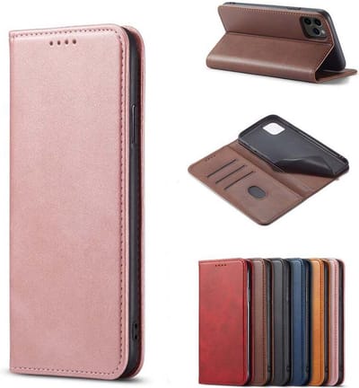 Smartphonica iPhone 14 kunstleren hoesje met magnetische sluiting en pashouders book case - Roze geschikt voor iPhone 14