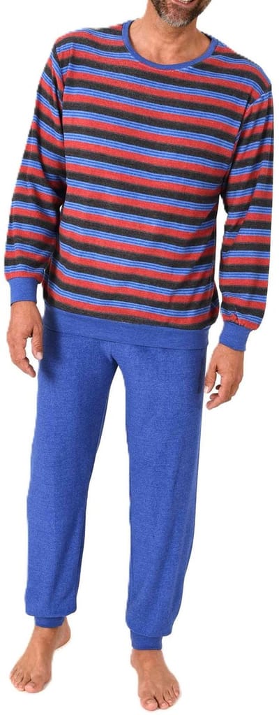 Heren pyjama in badstof met manchetten in een stijlvolle blokstreep-look - ook in oversize