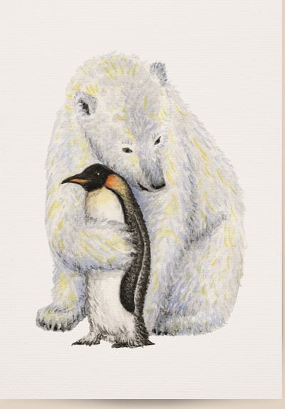 World of Mies poster ijsbeer en pinguïn - A4 - mooi dik papier - Snel verzonden! - winterdieren - dieren in aquarel - geschilderd door Mies