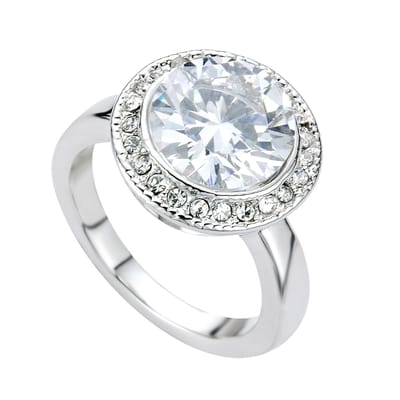 Behave - Ring Dames - Klassieke Zilverkleurige Ring met Grote Ronde Zirconia Steen & Kristalsteentjes – Tijdloze Elegantie - 17mm
